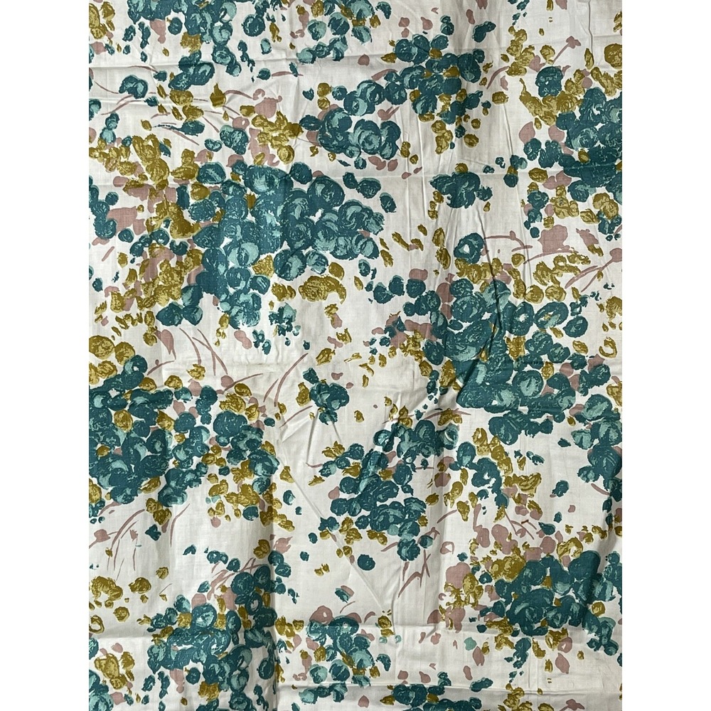 MCM Cotton fabric 27 X 35 Inches Teal Blue Gold Abstract Floral Paint Print